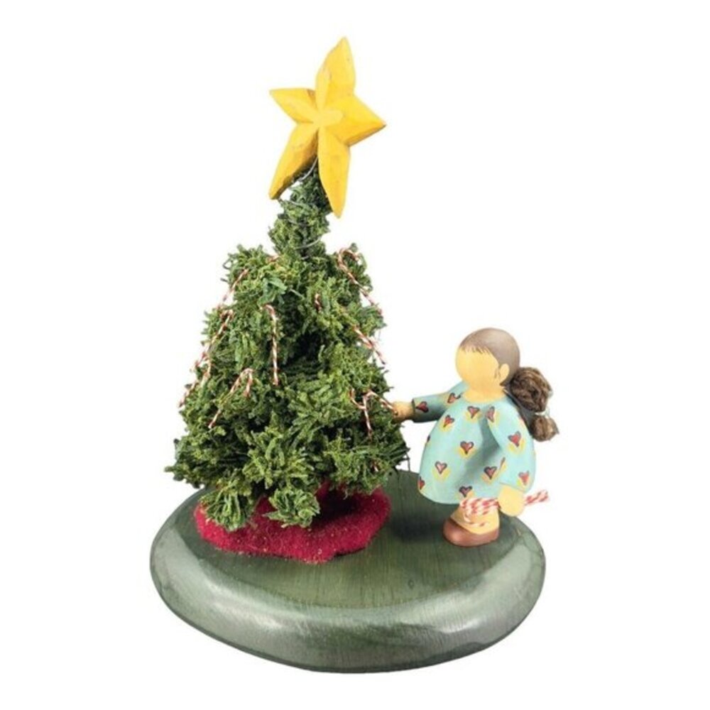 Vintage 1995 Folk Art Figure Sculpture‎ Girl W Christmas Tree Signed Phil Wooden